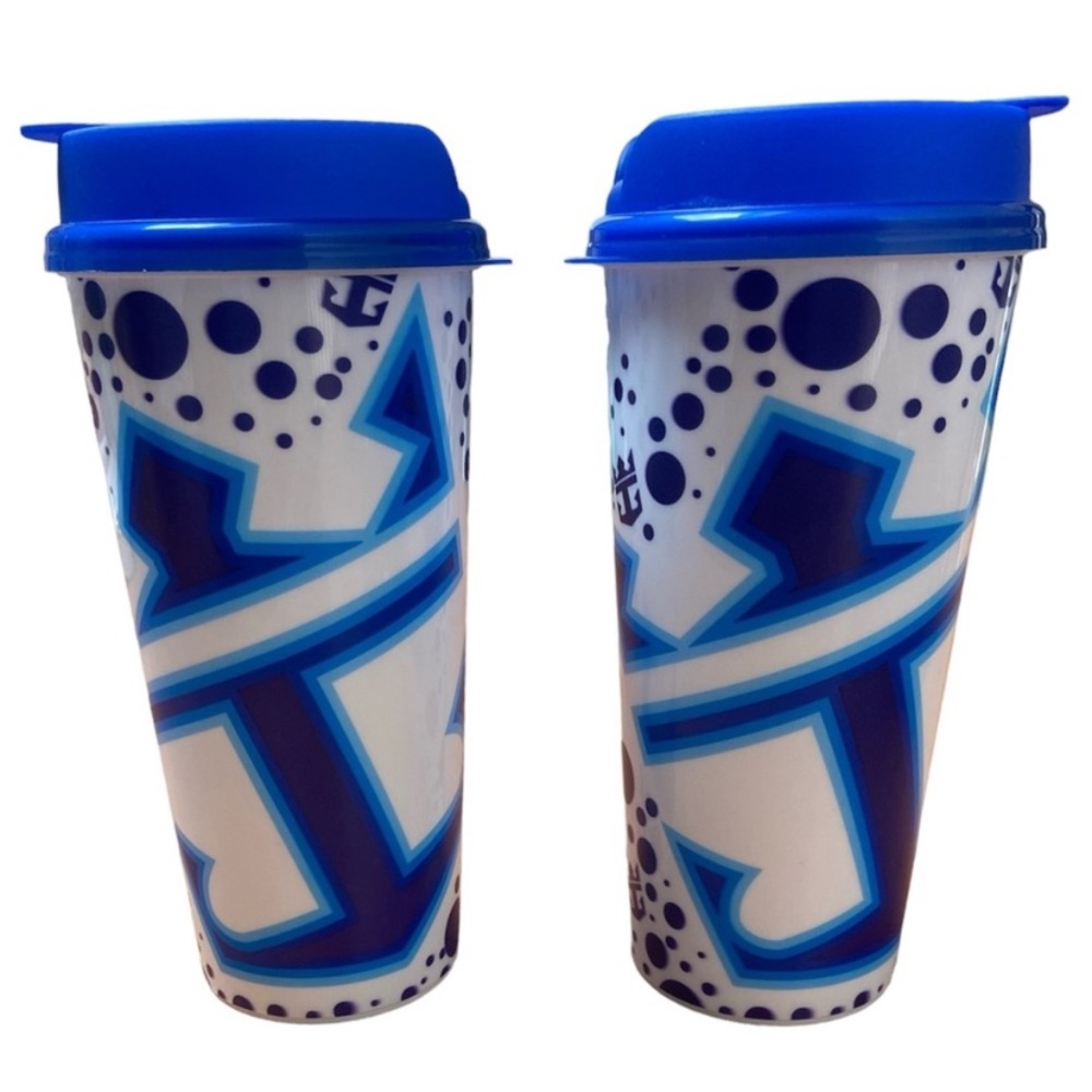 Royal Caribbean SET Cruise Plastic Drink Cups Straw Ready Lids Logo Blue White